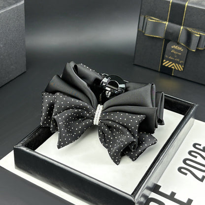 Polka Dot Bow Hair Claw Clip with Pearl Accent, additional view 2