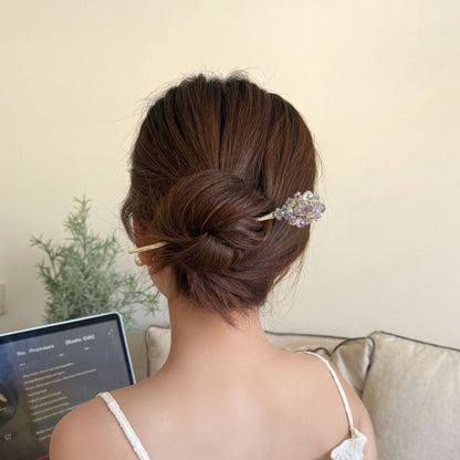 Crystal Floral Hair Stick in Gold Tone, additional view 2
