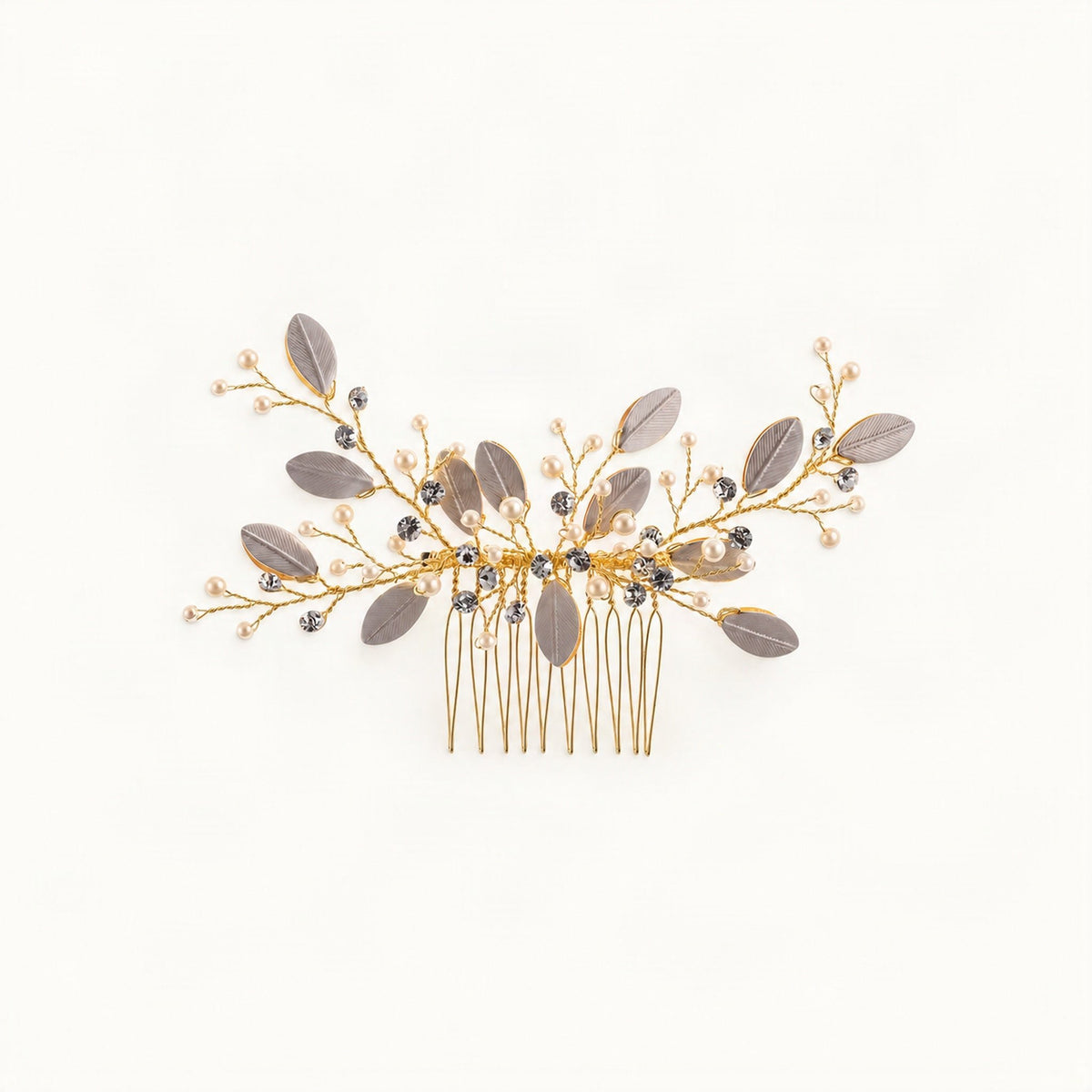 Gold branch-style hair comb with pale pearl accents [FITINY Hair]