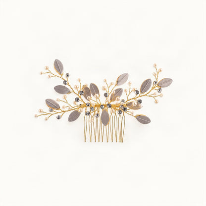 Gold branch-style hair comb with pale pearl accents [FITINY Hair]
