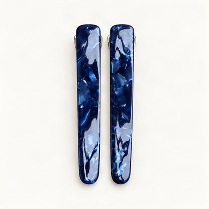 Slim Marbled Acetate Side Clips, Set of 2 in Navy [FITINY Hair]