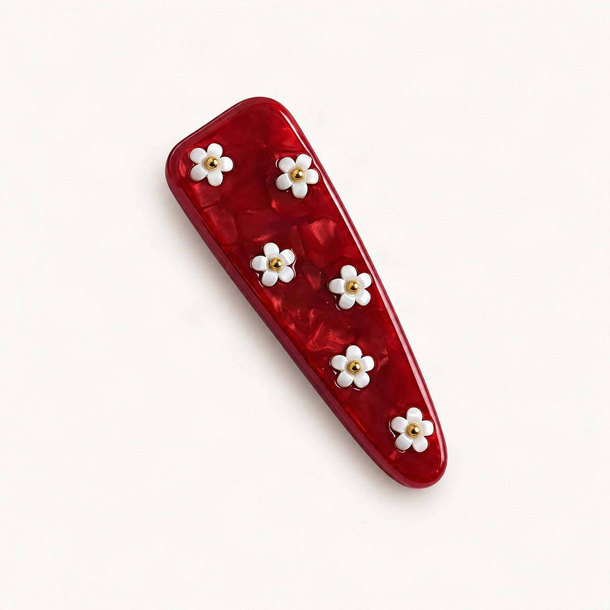 Red acetate side clip shown as a colorful hair accessory [FITINY Hair]