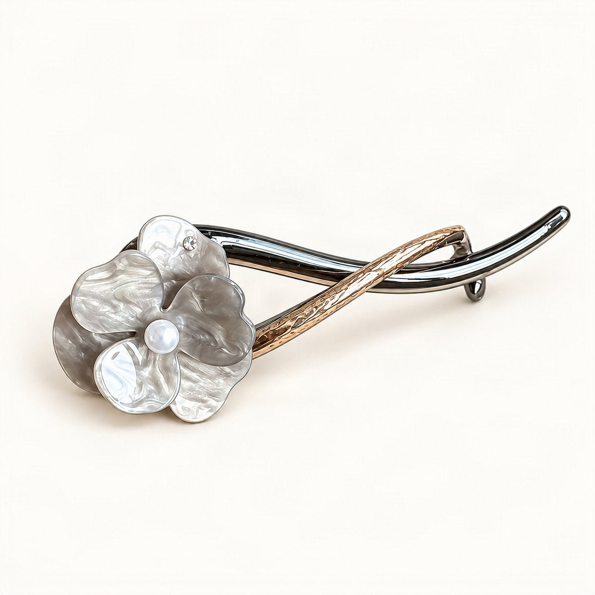 Acrylic Camellia Flower Twist Hair Clip, 12 cm in Grey [FITINY Hair]