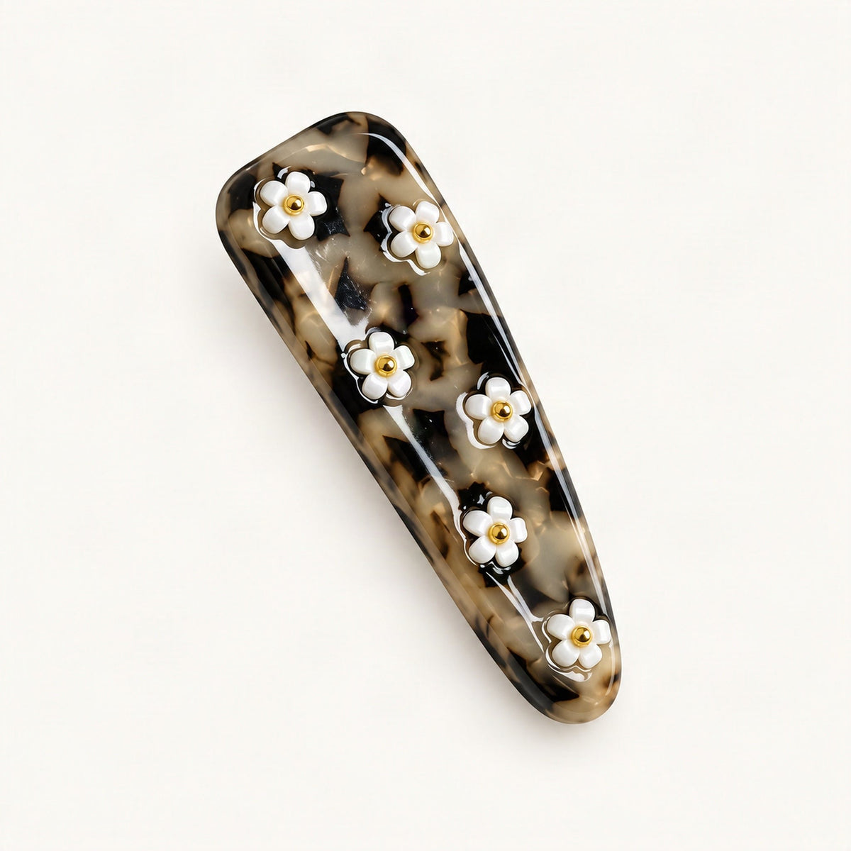 Brown floral acetate hair clip with a small patterned design [FITINY Hair]