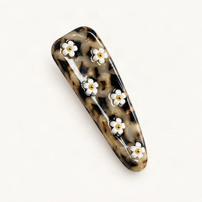 Brown floral acetate hair clip with a small patterned design [FITINY Hair]