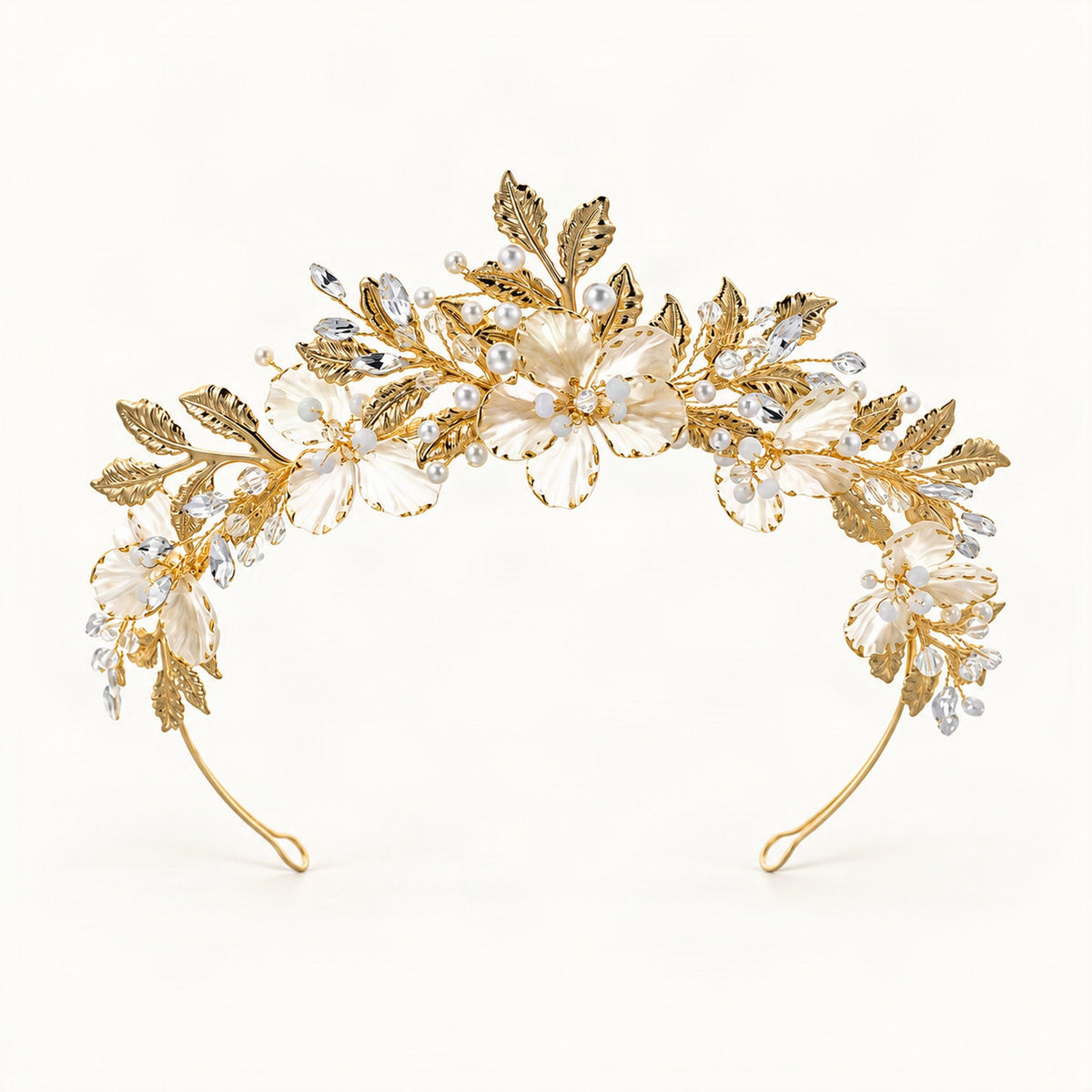 Floral faux pearl and rhinestone crown hair accessory with decorative bridal detailing [FITINY Hair]