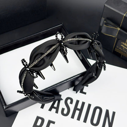 Satin Rhinestone Bow High Crown Toothed Headband, additional view 3
