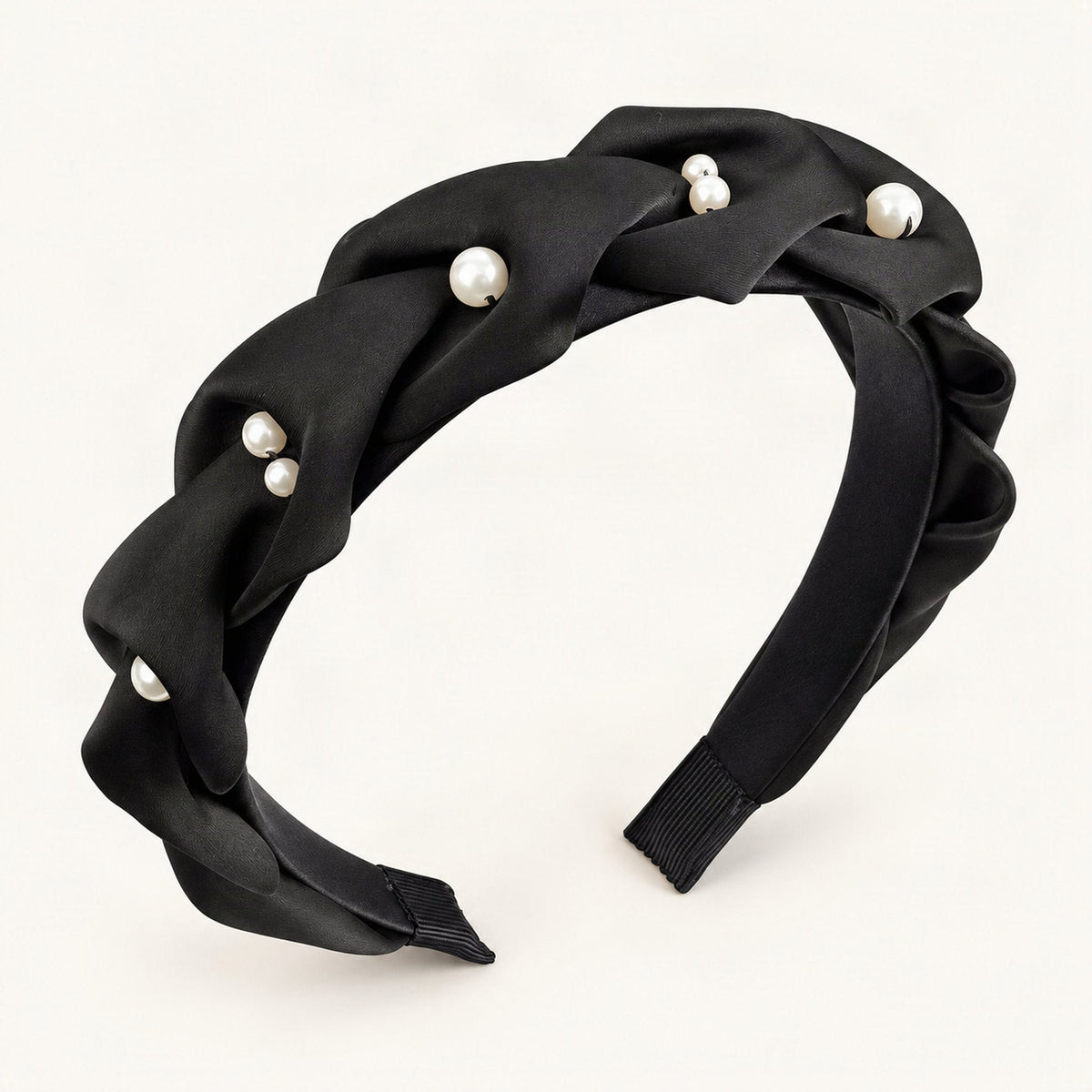 Black padded headband featuring a gathered fabric finish [FITINY Hair]