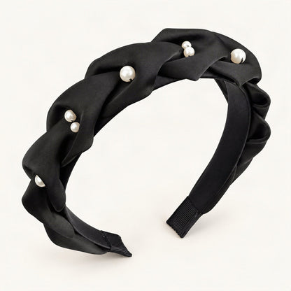 Black padded headband featuring a gathered fabric finish [FITINY Hair]