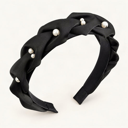 Black padded headband featuring a gathered fabric finish [FITINY Hair]
