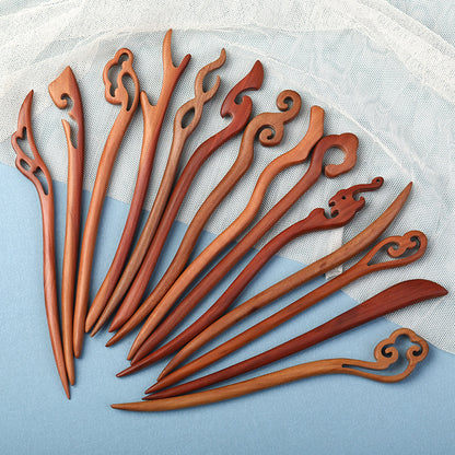 Carved Wood Hair Stick with Flowing Scroll Design, additional view 1