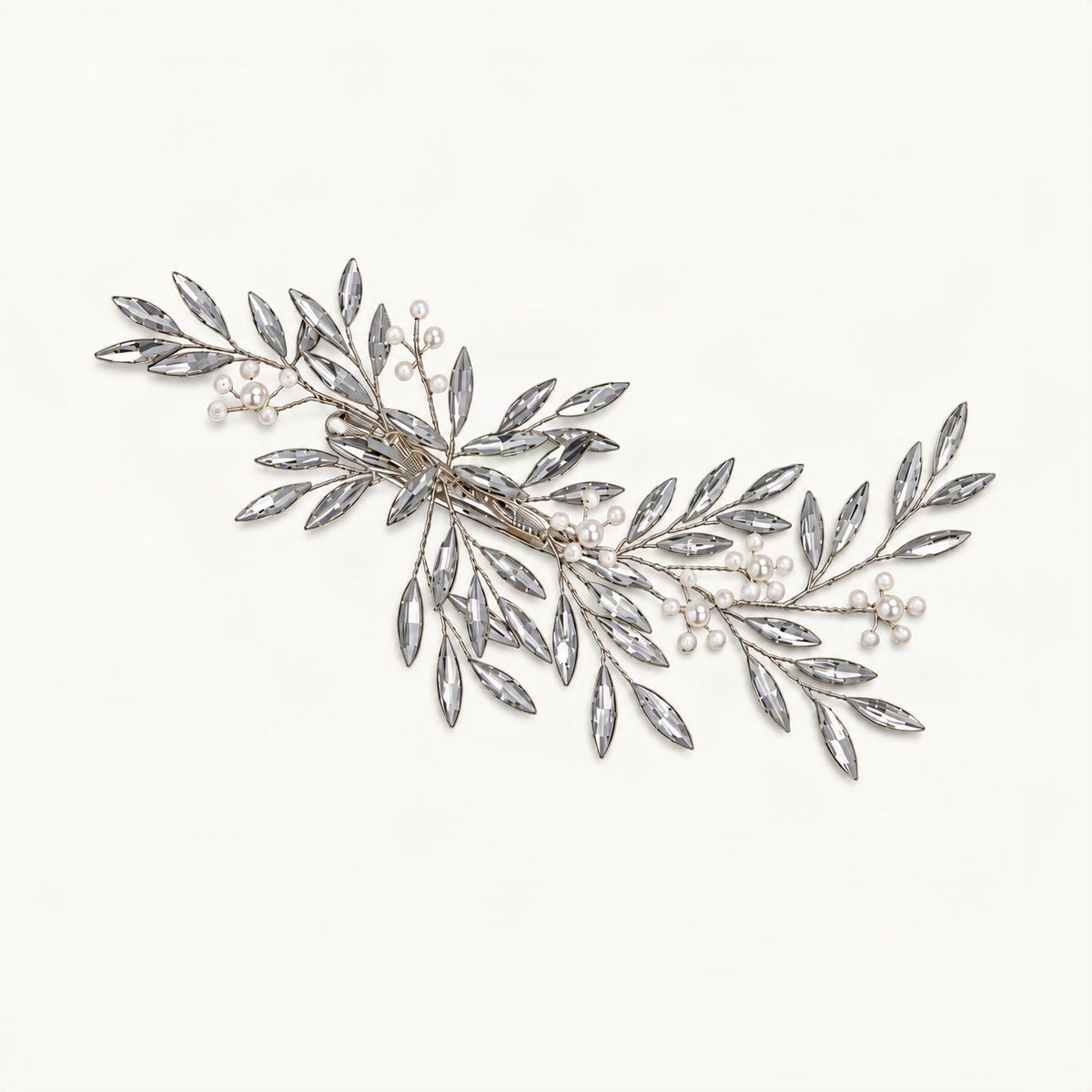 Rhinestone Faux Pearl Marquise Leaf Bridal Hair Vine in Silver [FITINY Hair]