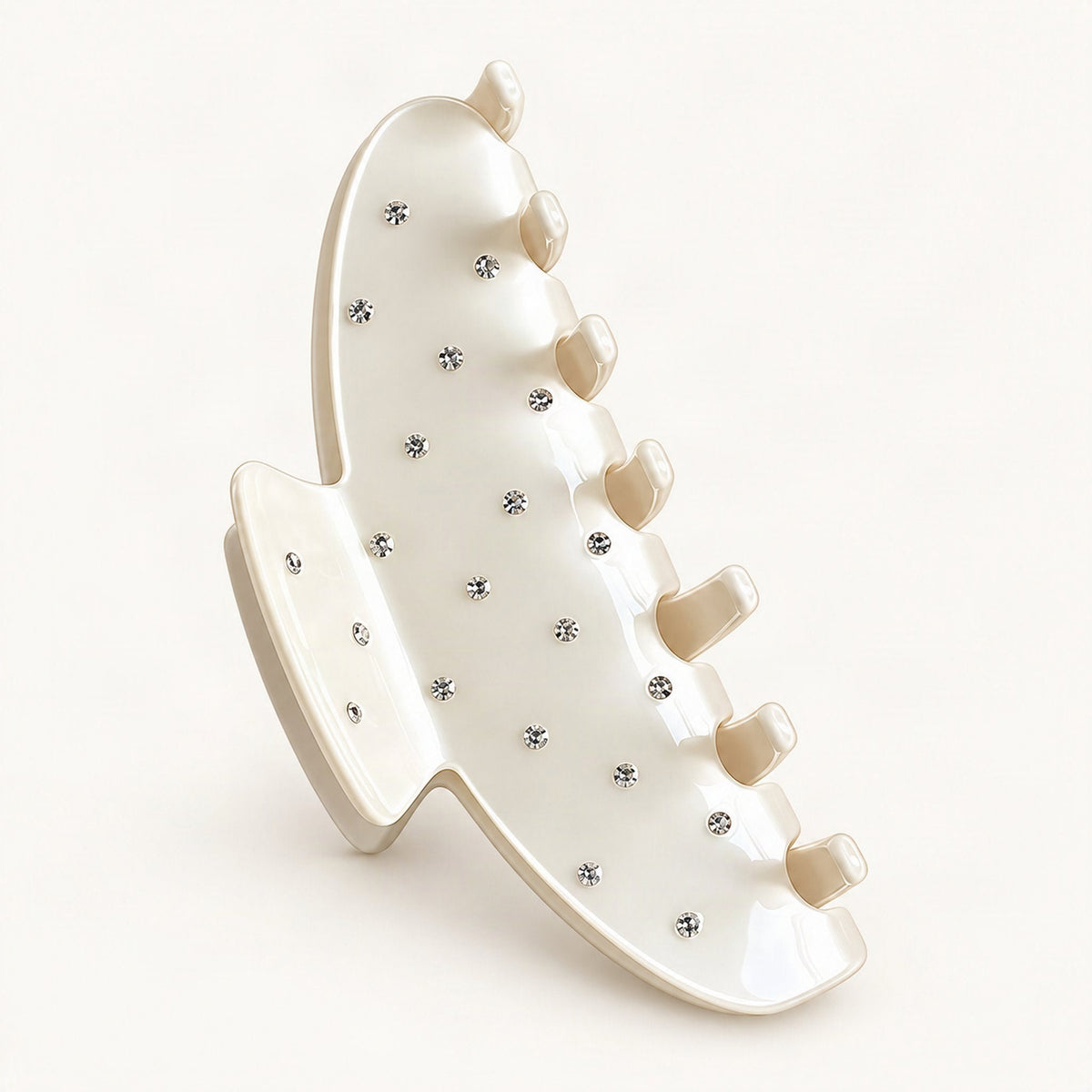 Cellulose Acetate 10 cm Polka Dot Rhinestone Claw Clip in Cream & White [FITINY Hair]