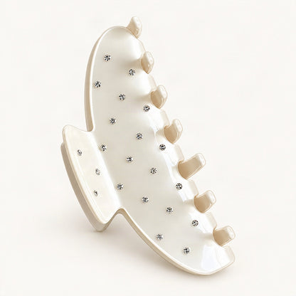 Cellulose Acetate 10 cm Polka Dot Rhinestone Claw Clip in Cream & White [FITINY Hair]