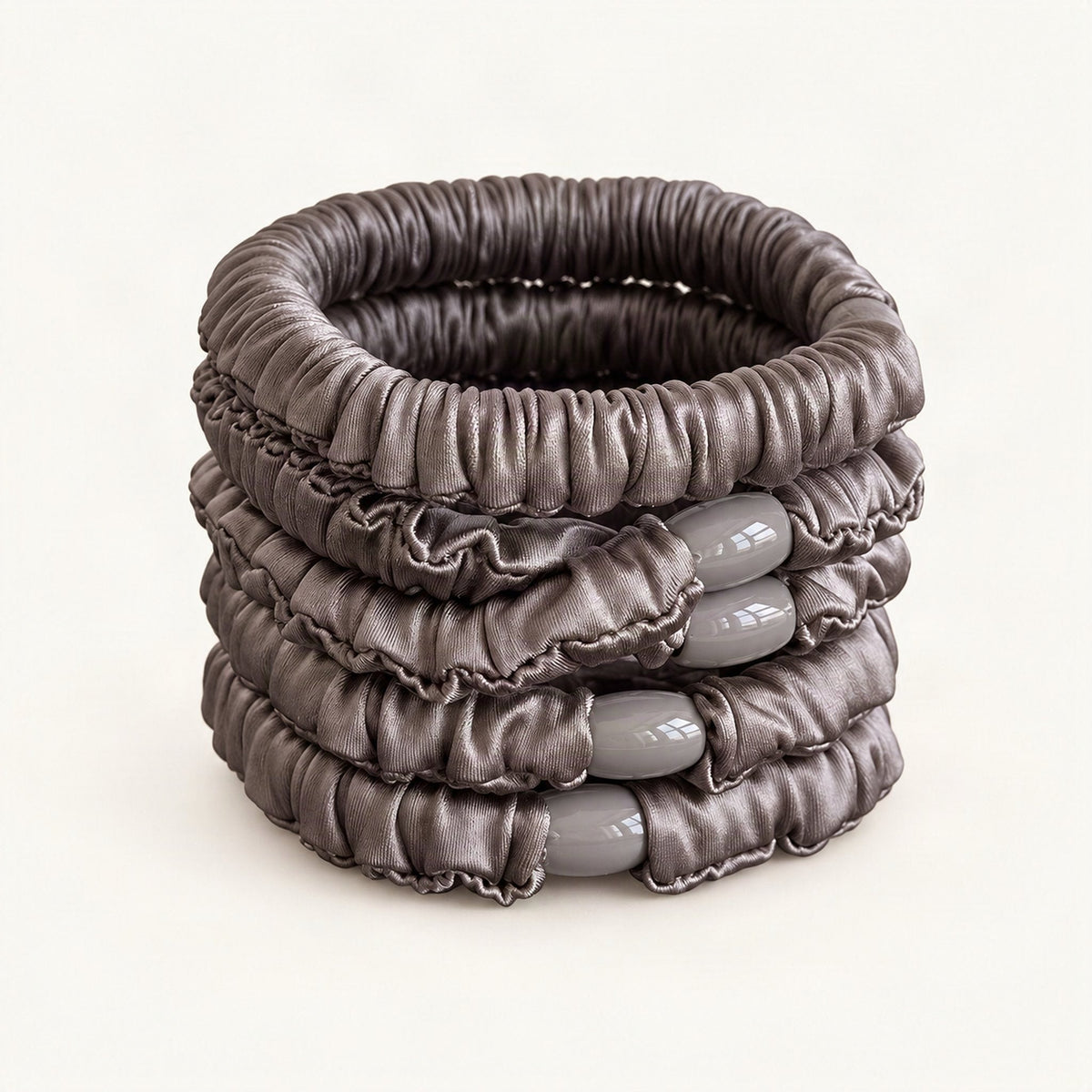 Fabric Hair Ties, High-Stretch Set of 5 in Grey & Cream [FITINY Hair]