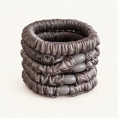 Fabric Hair Ties, High-Stretch Set of 5 in Grey & Cream [FITINY Hair]