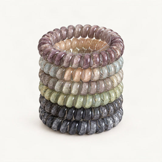 High-Stretch Coil Hair Ties, 5.5 cm in Green & Grey [FITINY Hair]