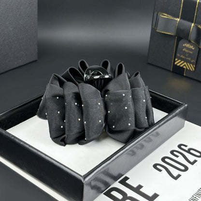 Satin Large Claw Clip with Rhinestone Starry Speckles in Black