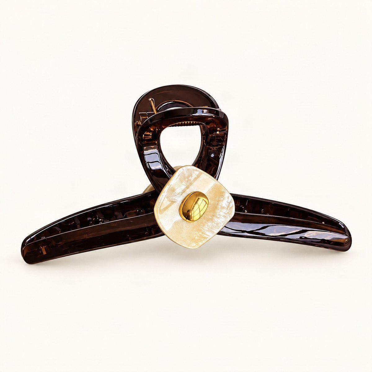 Acrylic Claw Clip with Decorative Beaded Detail in Champagne & Chocolate [FITINY Hair]