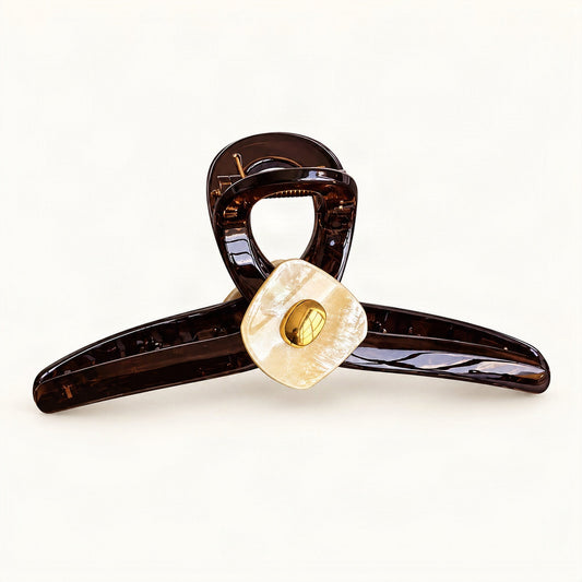 Acrylic Claw Clip with Decorative Beaded Detail in Champagne & Chocolate [FITINY Hair]