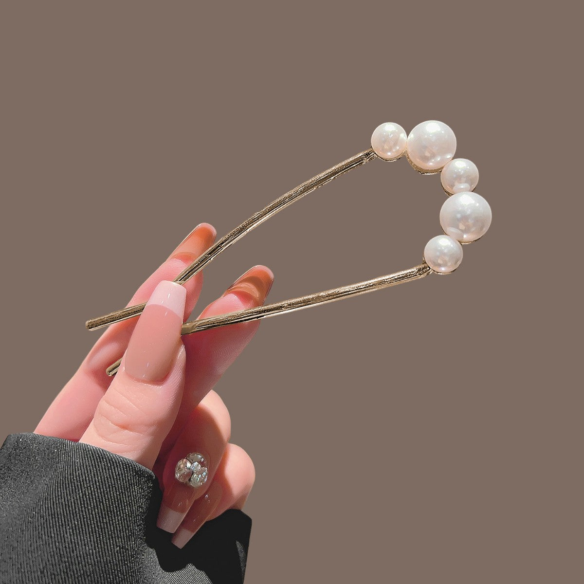 Five-Pearl Metal U-Pin Hair Stick, additional view 5