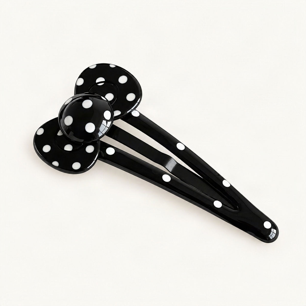 Cellulose Acetate 7.5 cm Polka Dot Hair Clip in Black Polka Dot, Pointed [FITINY Hair]