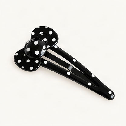 Cellulose Acetate 7.5 cm Polka Dot Hair Clip in Black Polka Dot, Pointed [FITINY Hair]