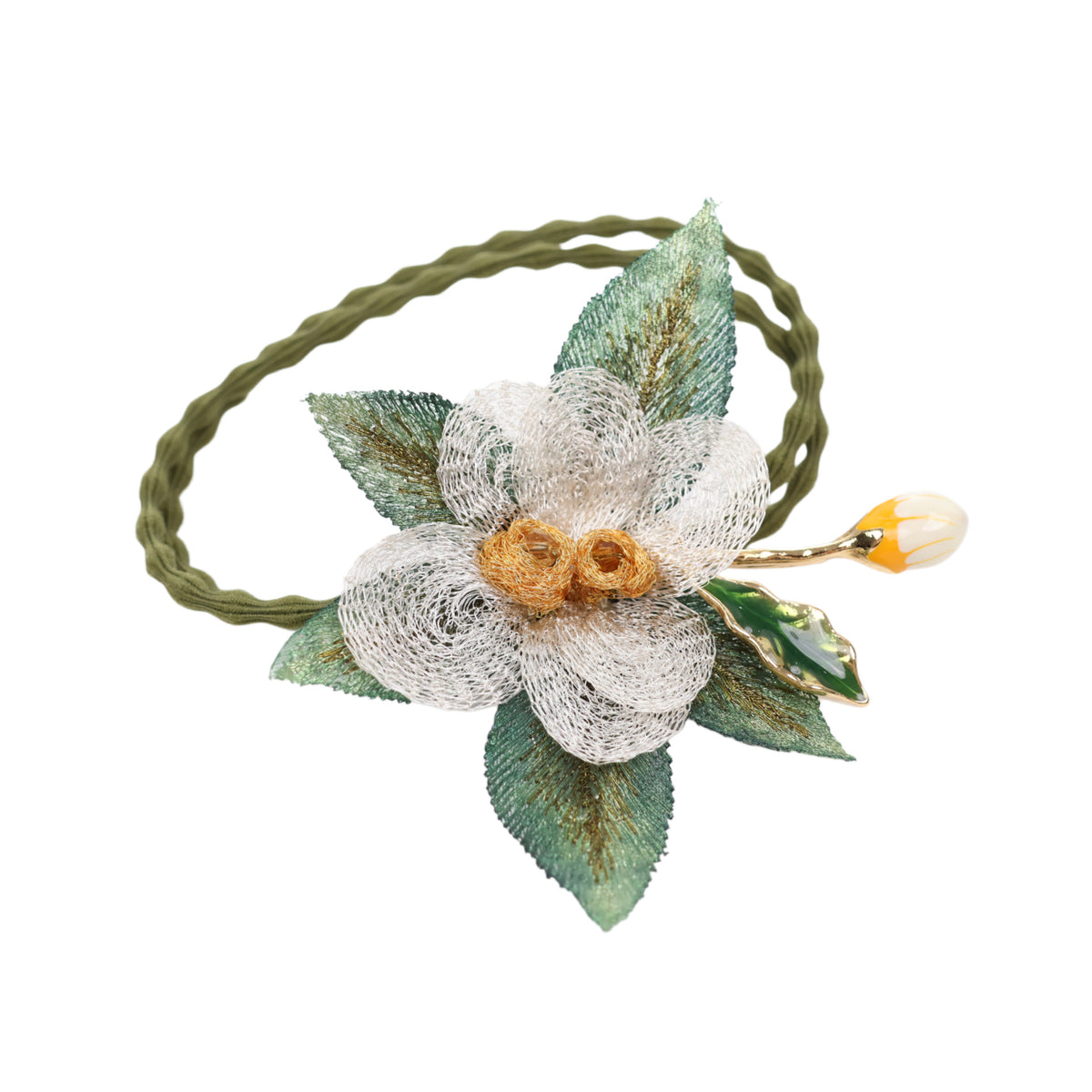 Rose Scrunchie with Embroidered Leaves, additional view 7