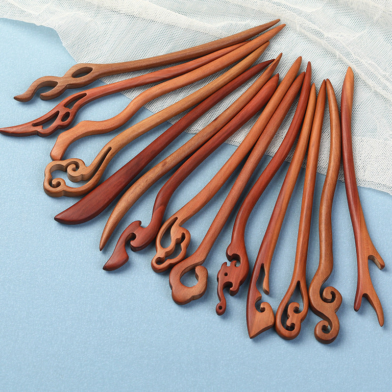 Carved Wood Hair Stick with Antler Design, additional view 2
