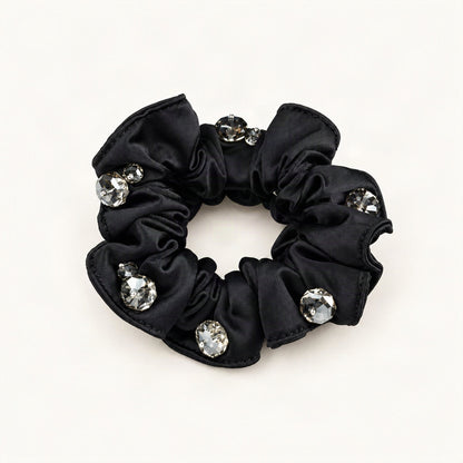 Satin Scrunchie with Crystal Bead Accents in Black [FITINY Hair]