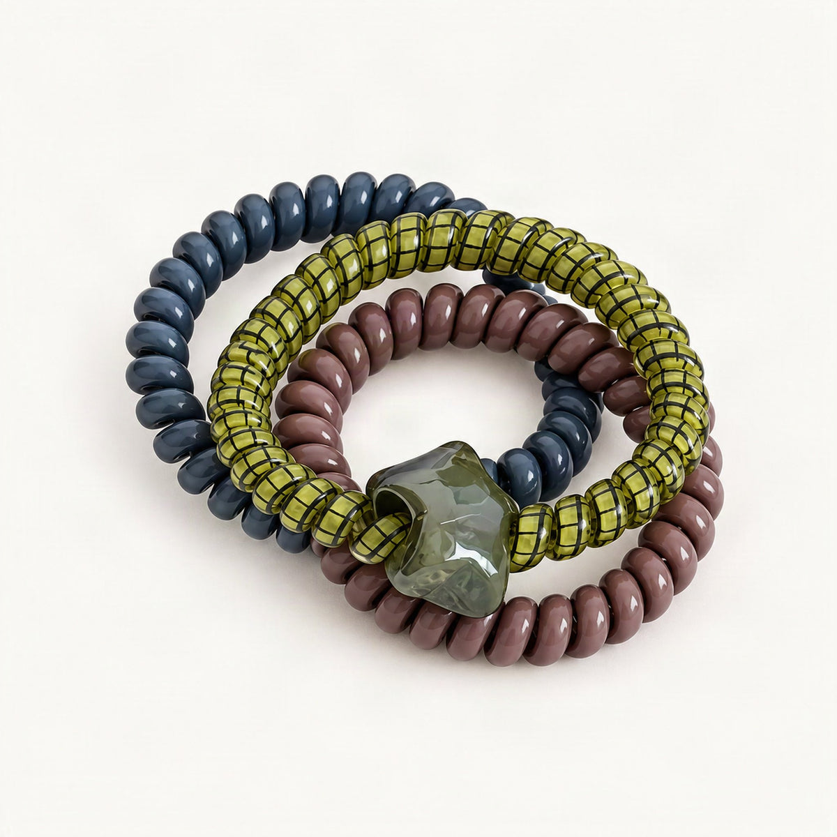 Stretch Hair Ties with Heart and Star Charms, 3-Pack in Brown & Green [FITINY Hair]