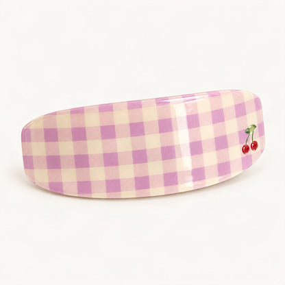 Gingham Acetate Cherry Spring Barrette in Pink & White [FITINY Hair]