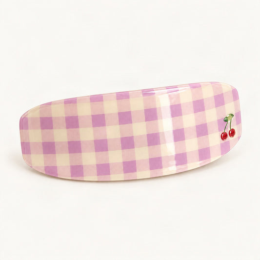 Gingham Acetate Cherry Spring Barrette in Pink & White [FITINY Hair]