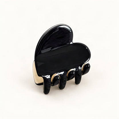 Mini Cellulose Acetate Heart Claw Clip, 1.3 in in Black & Cream [FITINY Hair]