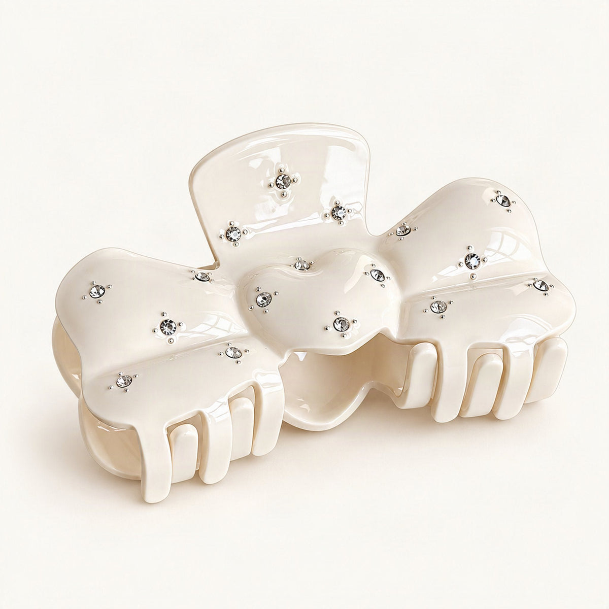 Acetate Bow Claw Clip with Starry Rhinestone Details, 3.5 in in Cream [FITINY Hair]