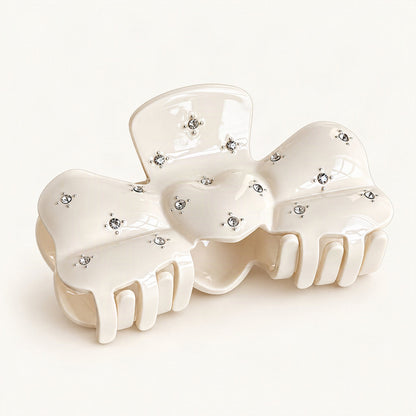 Acetate Bow Claw Clip with Starry Rhinestone Details, 3.5 in in Cream [FITINY Hair]