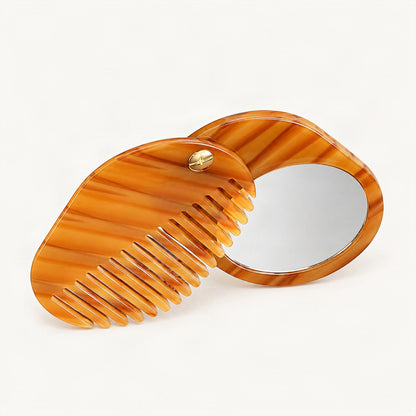 Acetate Pocket Mirror Comb in Amber Stripe [FITINY Hair]