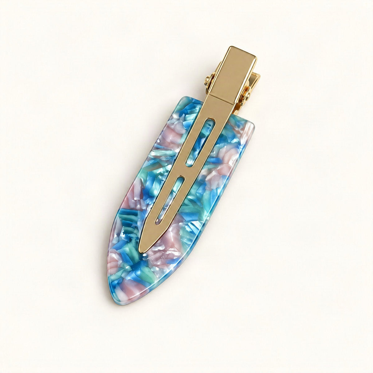 Cellulose Acetate 6.8cm No-Crease Hair Clip in Blue Floral [FITINY Hair]