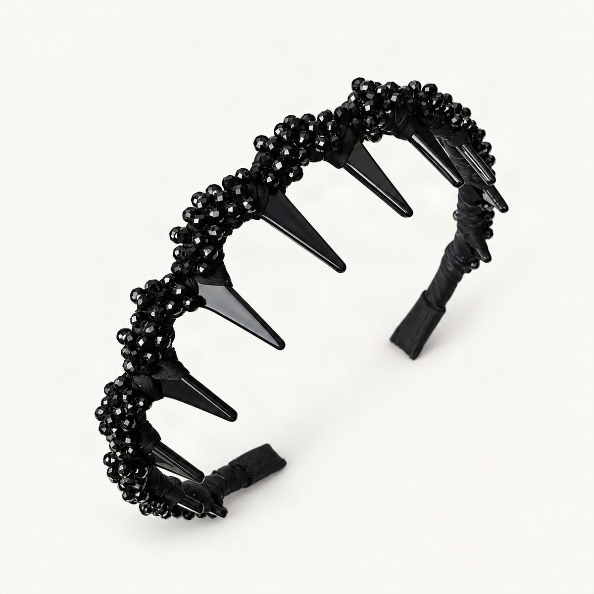 Black rhinestone mesh headband with wavy top, front view [FITINY Hair]