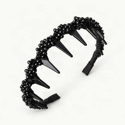 Black rhinestone mesh headband with wavy top, front view [FITINY Hair]