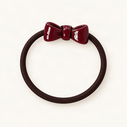 Bow Hair Tie with High-Stretch Elastic and Acetate Bow in Red [FITINY Hair]