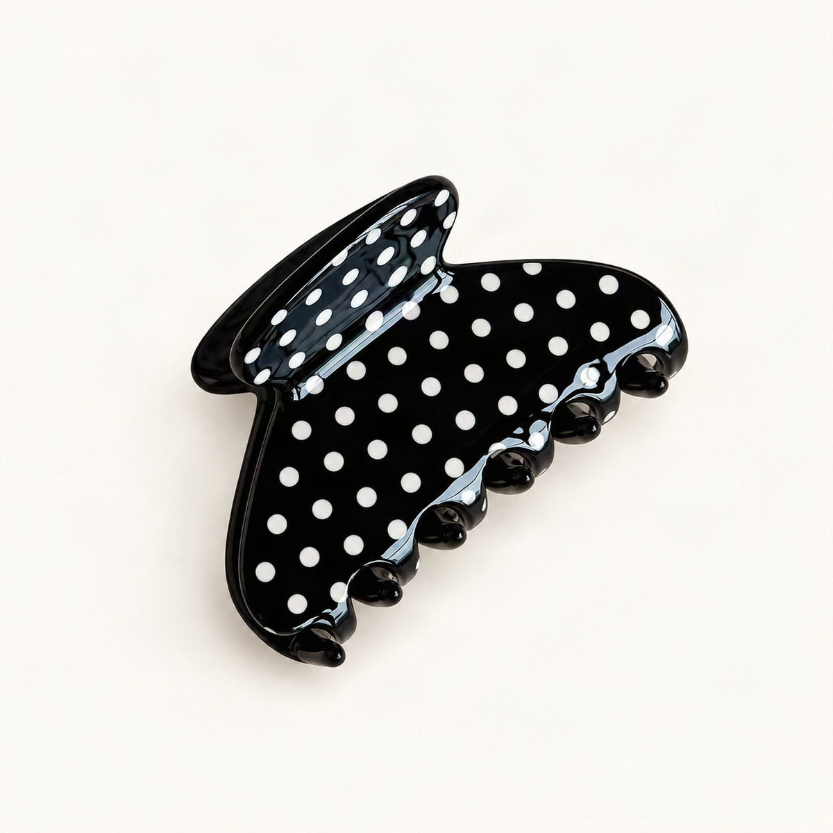 Polka Dot Acetate Claw Clip, Medium 6.9 cm in Black & White [FITINY Hair]