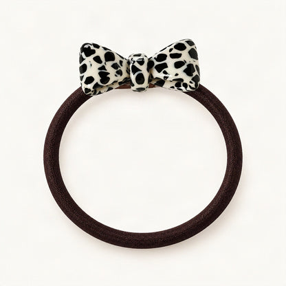 Bow Hair Tie with High-Stretch Elastic and Acetate Bow in Black Speckle [FITINY Hair]