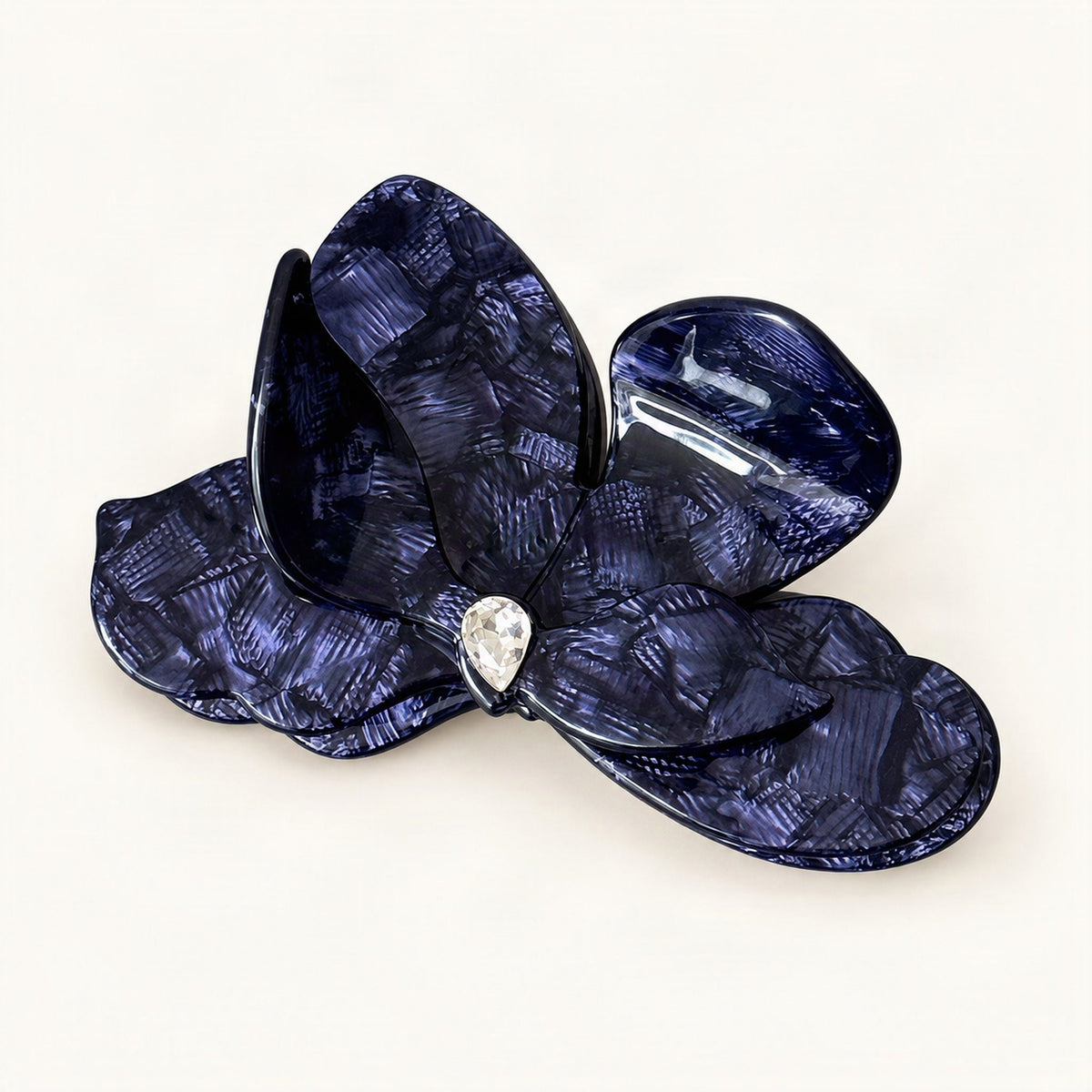 Blue floral print acetate hair jaw clip with three-dimensional flower and crystal embellishment [FITINY Hair]