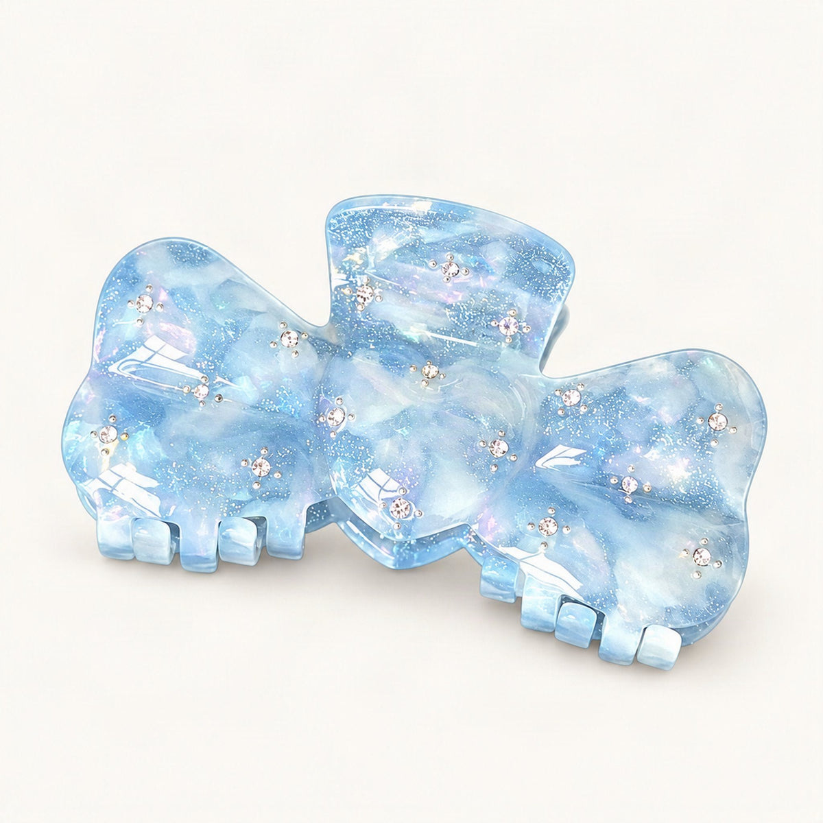 Acetate Bow Claw Clip with Starry Rhinestone Details, 3.5 in in Blue Floral [FITINY Hair]