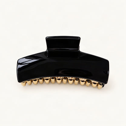 Glossy Acetate Claw Clip with Gold-Tone Teeth in Black [FITINY Hair]