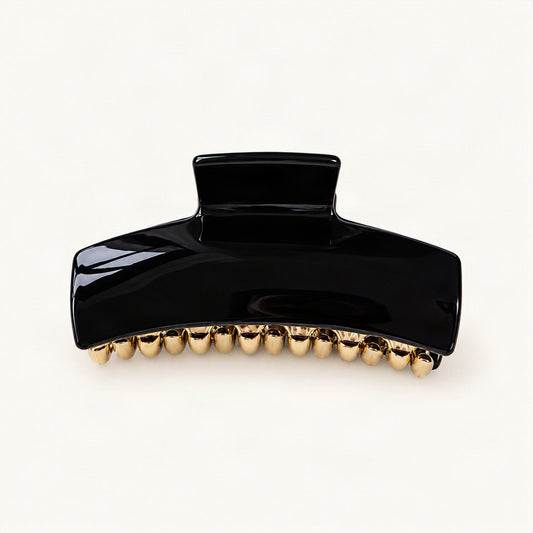 Glossy Acetate Claw Clip with Gold-Tone Teeth in Black [FITINY Hair]
