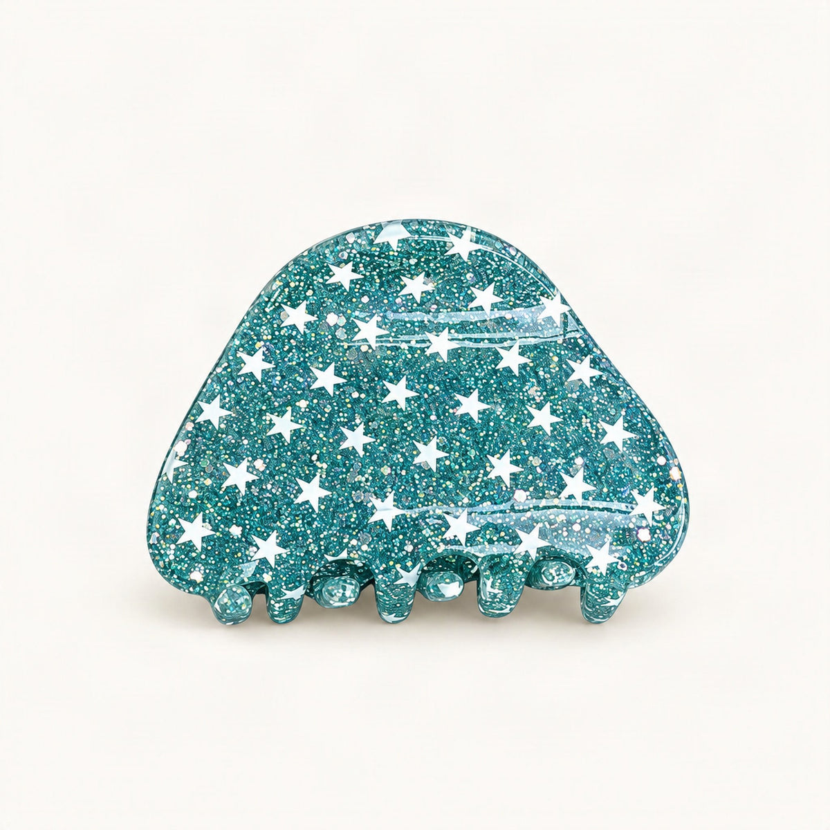 Light blue glitter star claw clip, front view [FITINY Hair]