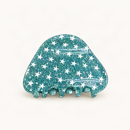 Light blue glitter star claw clip, front view [FITINY Hair]