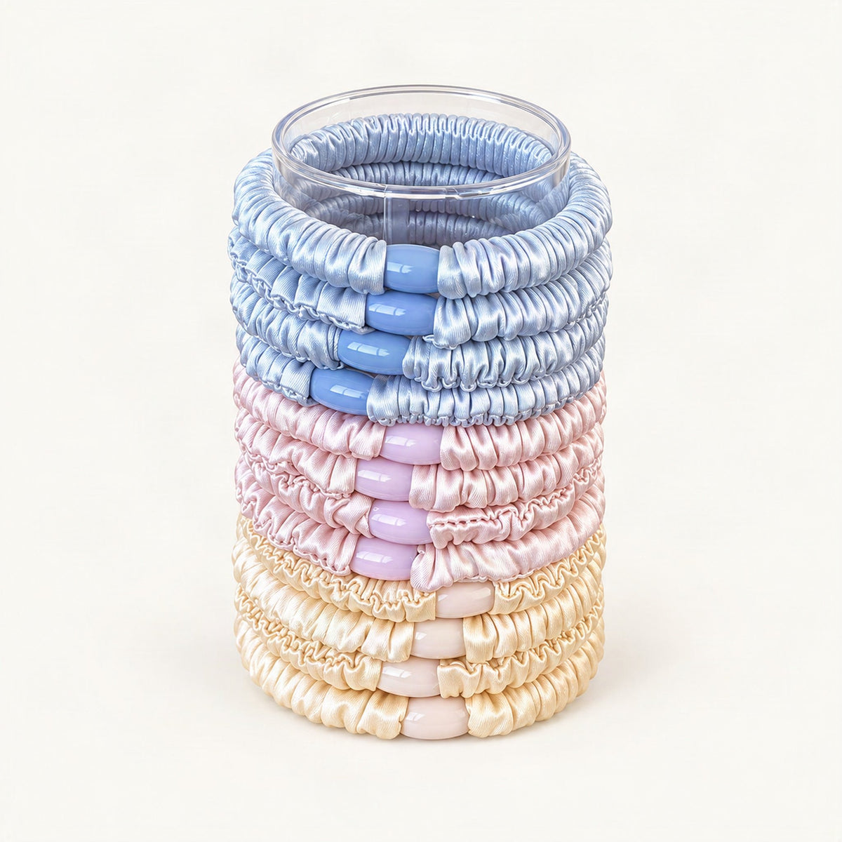 Silky Skinny Scrunchie Hair Ties in a Tub in Pastel Mix [FITINY Hair]